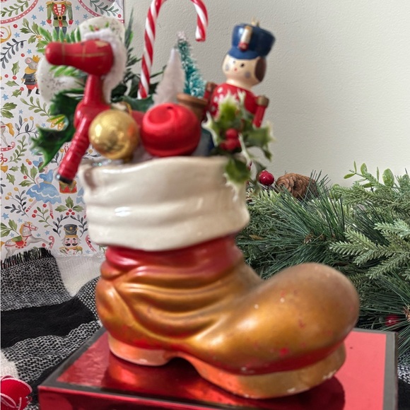 Other - Festive Vintage Gold and Red Holiday Boot Decoration